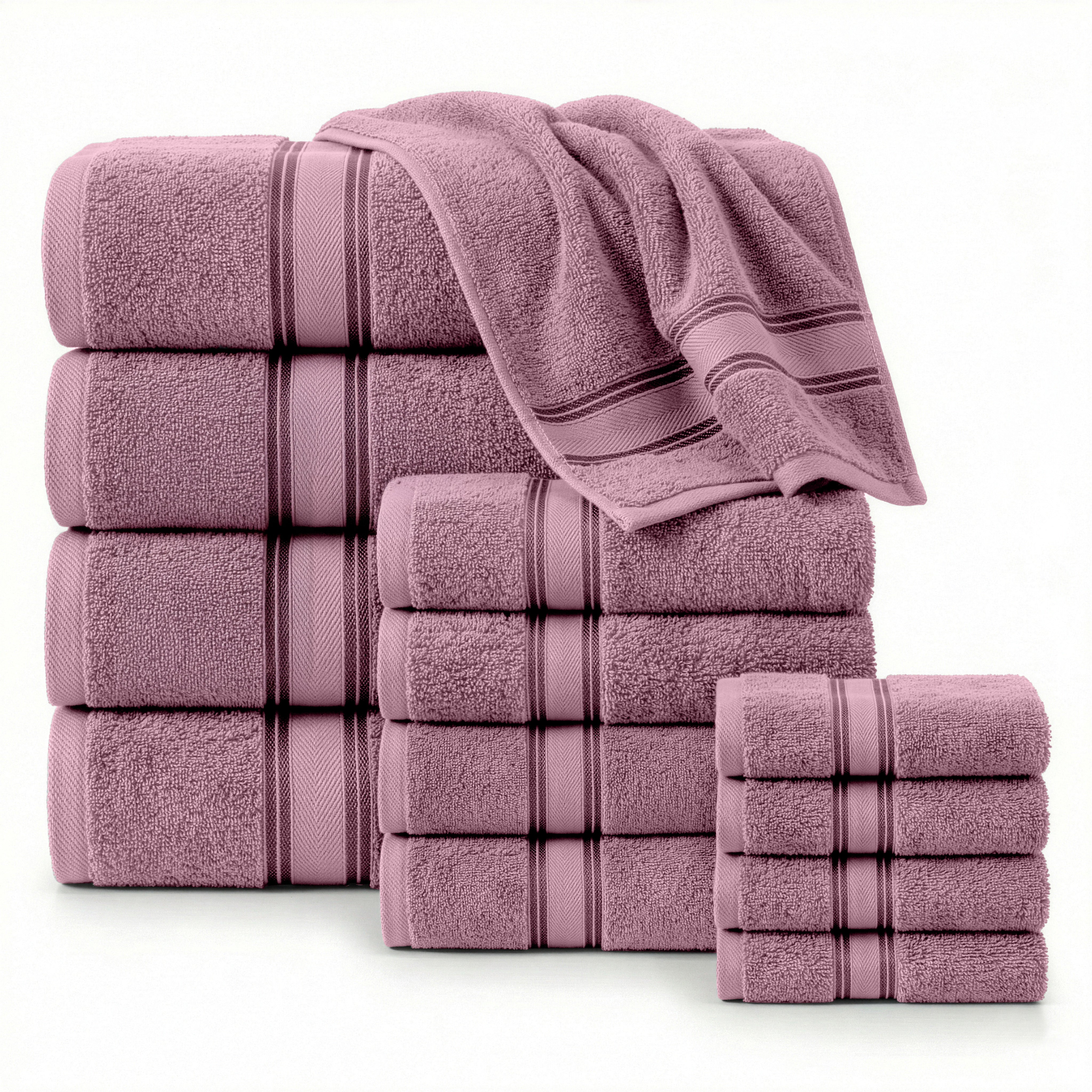12 Piece 100% Cotton Towel Set 550GSM - Wishful Mauve